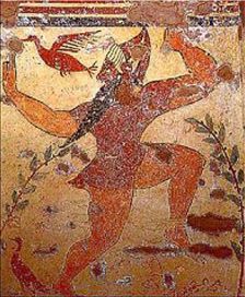 Etruskische Wandmalerei eines Auguren im Grab des Phersu, 500 v.Chr